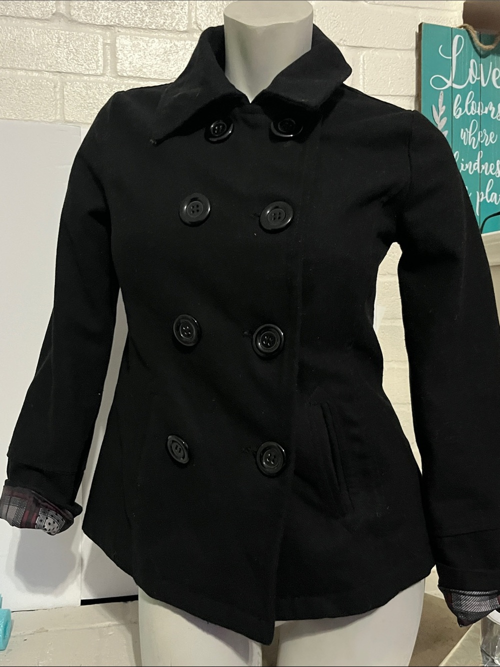 Full Tilt Black Double-Breasted  heavy winter pea coat
